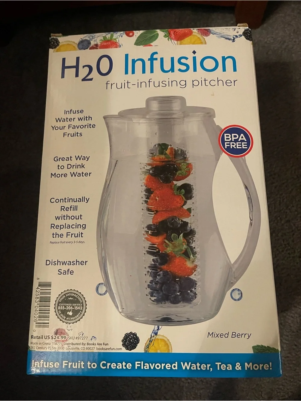 H2O Infusion Fruit-Infusing Pitcher - Clear with Mixed Berry Accent
